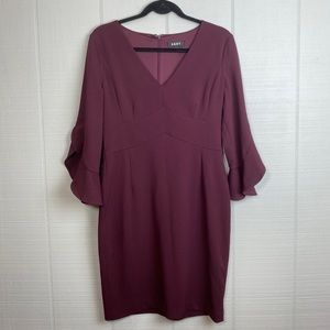 DKNY Burgundy Sheath Pencil Formal Dress V-neck Bell Sleeves 10